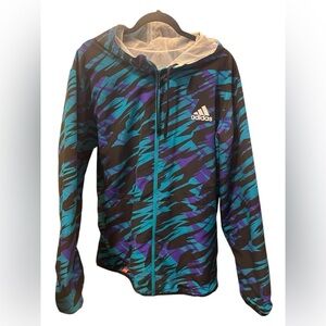 Adidas Blue and Purple Patterned Windbreaker Jacket